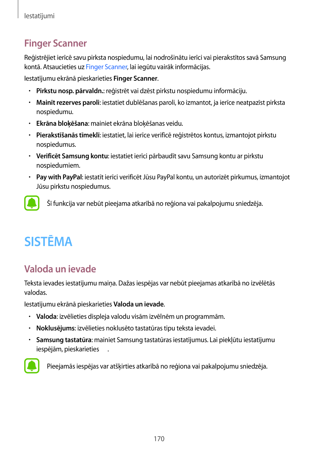 Samsung SM-N915FZKYSEB, SM-N915FZWYSEB manual Finger Scanner, Valoda un ievade 