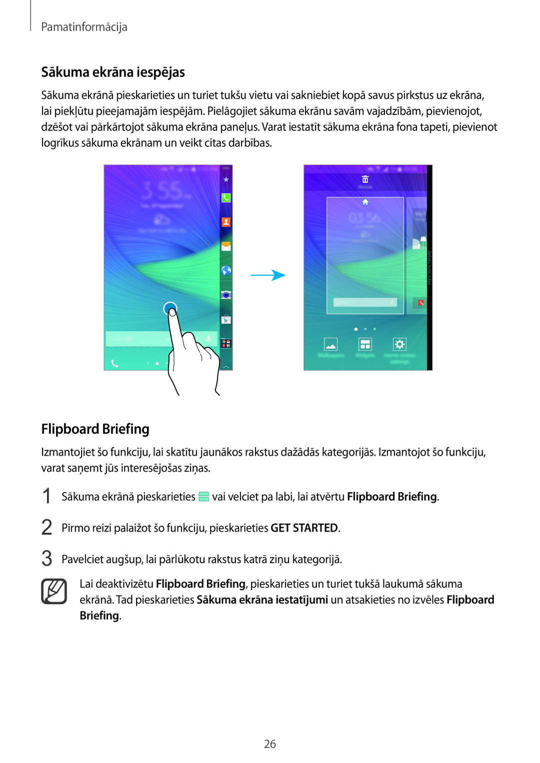 Samsung SM-N915FZKYSEB, SM-N915FZWYSEB manual Sākuma ekrāna iespējas, Flipboard Briefing 