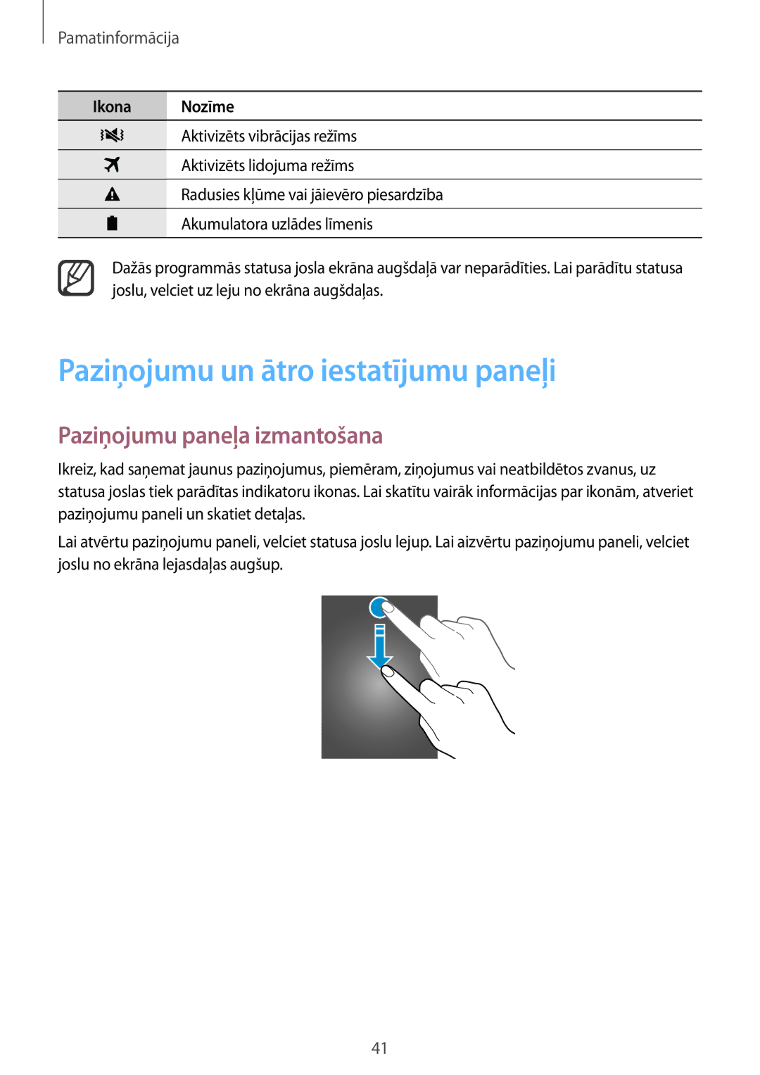 Samsung SM-N915FZWYSEB, SM-N915FZKYSEB manual Paziņojumu un ātro iestatījumu paneļi, Paziņojumu paneļa izmantošana 