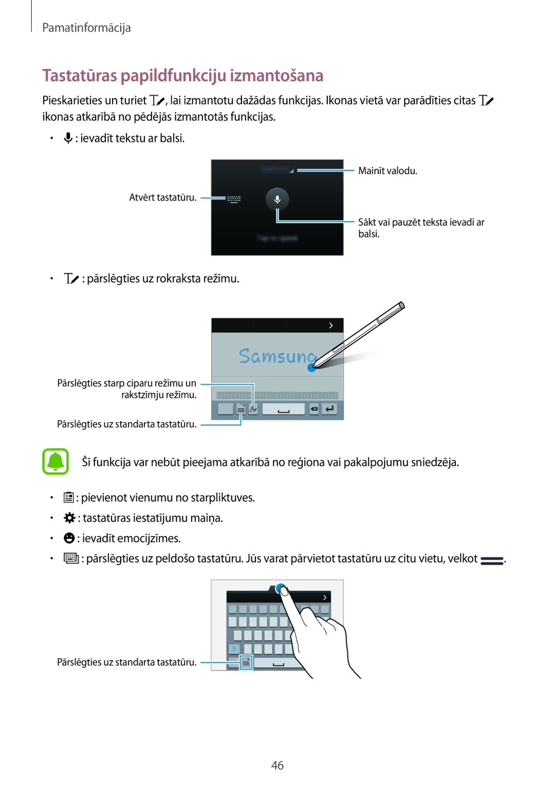 Samsung SM-N915FZKYSEB, SM-N915FZWYSEB manual Tastatūras papildfunkciju izmantošana, Pārslēgties uz rokraksta režīmu 