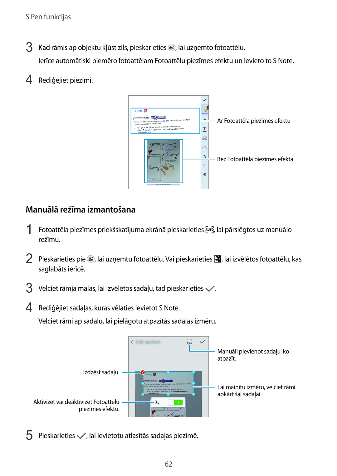 Samsung SM-N915FZKYSEB, SM-N915FZWYSEB manual Manuālā režīma izmantošana, Rediģējiet piezīmi, Režīmu 