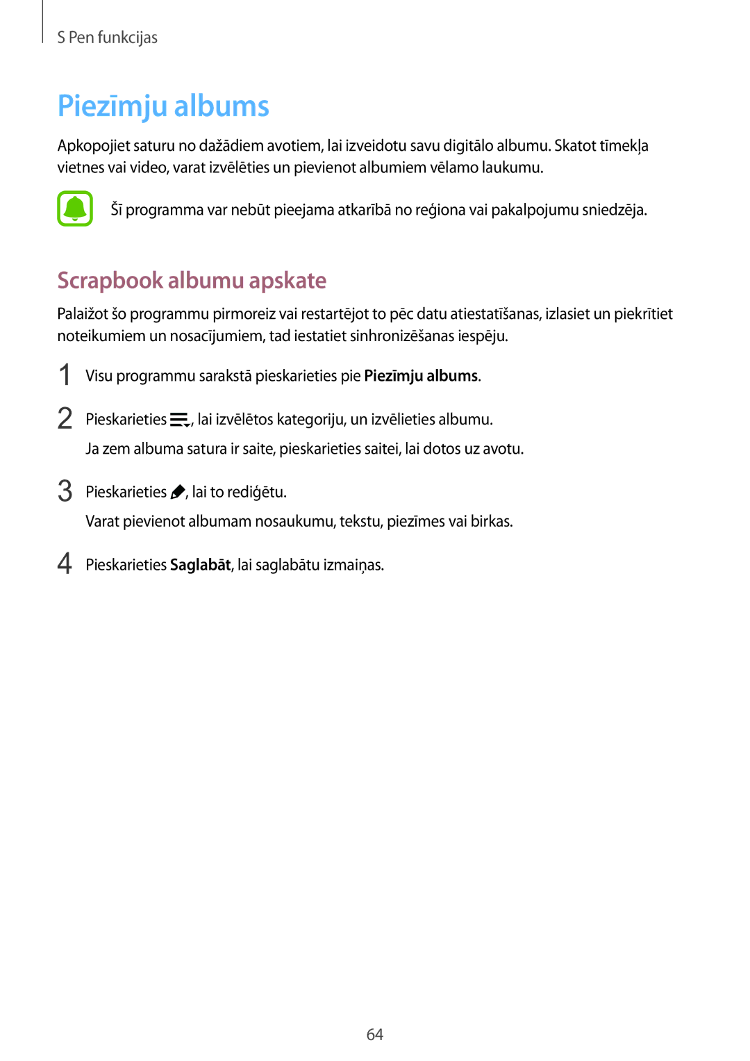 Samsung SM-N915FZKYSEB, SM-N915FZWYSEB manual Piezīmju albums, Scrapbook albumu apskate 