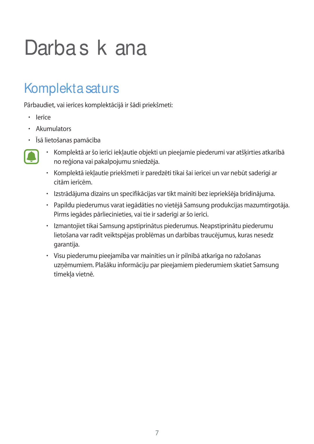 Samsung SM-N915FZWYSEB, SM-N915FZKYSEB manual Darba sākšana, Komplekta saturs 