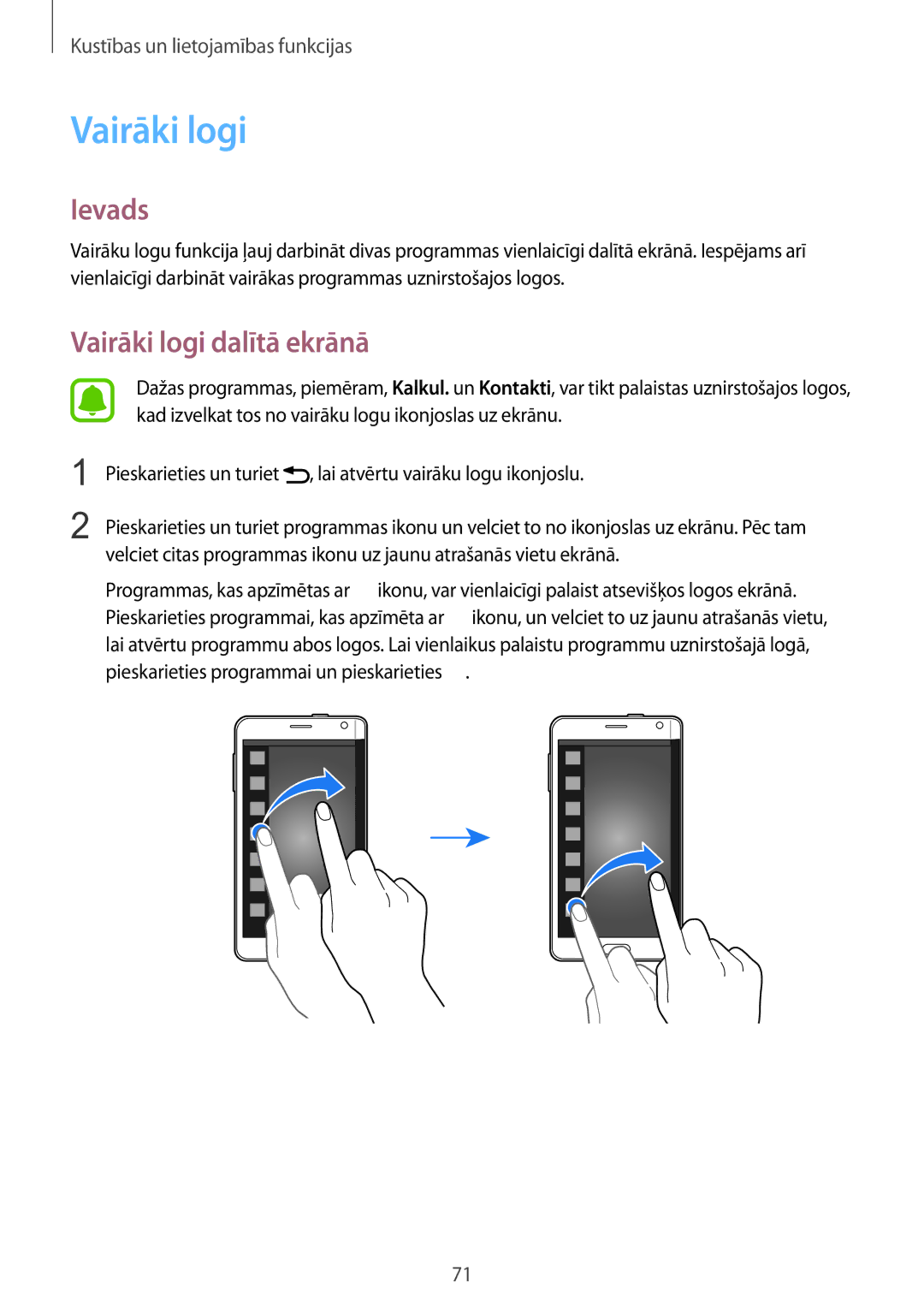 Samsung SM-N915FZWYSEB, SM-N915FZKYSEB manual Vairāki logi dalītā ekrānā 