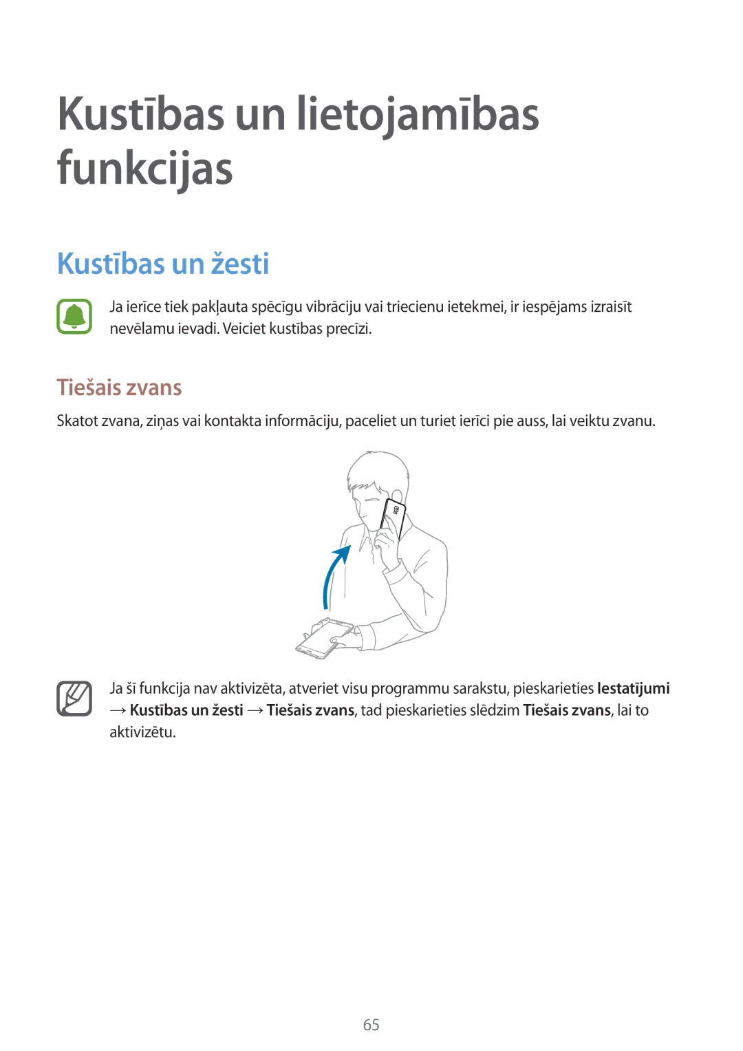 Samsung SM-N915FZWYSEB, SM-N915FZKYSEB manual Kustības un žesti, Tiešais zvans 