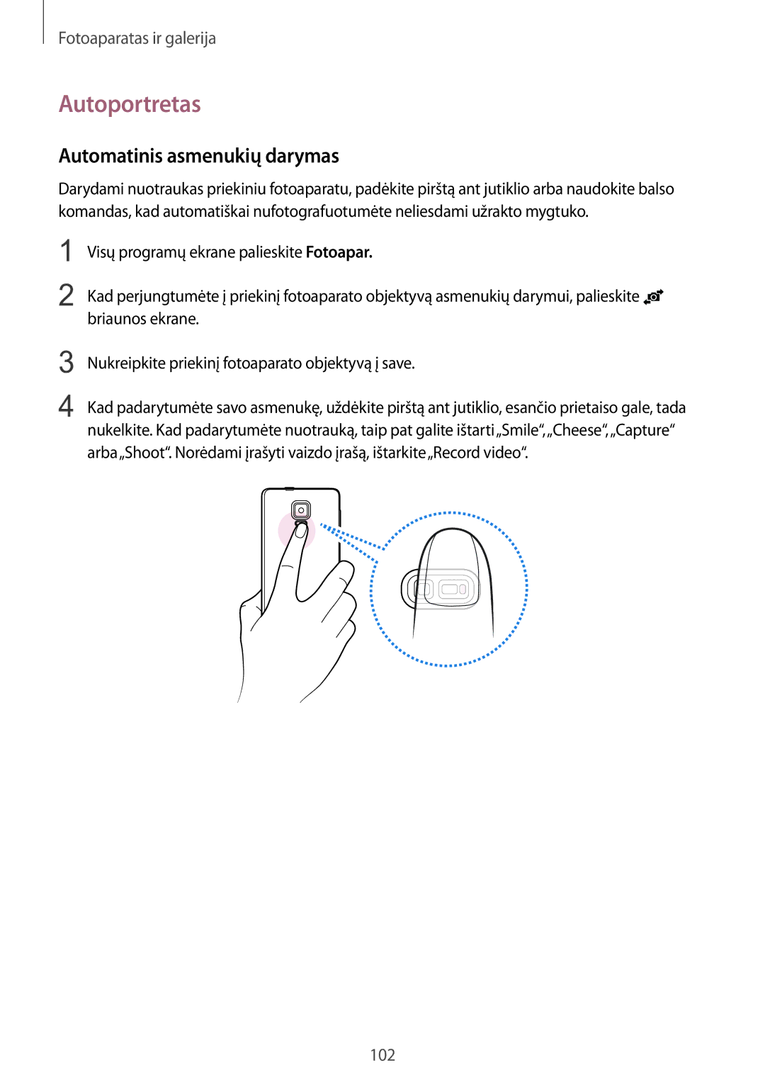 Samsung SM-N915FZKYSEB, SM-N915FZWYSEB manual Autoportretas, Automatinis asmenukių darymas 