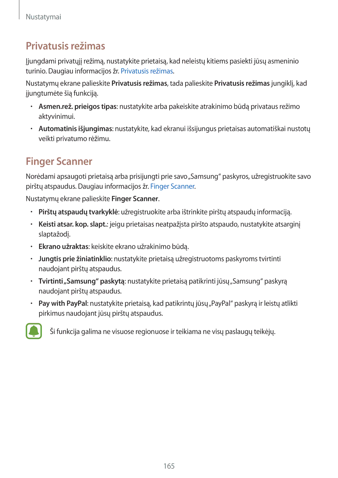 Samsung SM-N915FZWYSEB, SM-N915FZKYSEB manual Privatusis režimas, Finger Scanner 