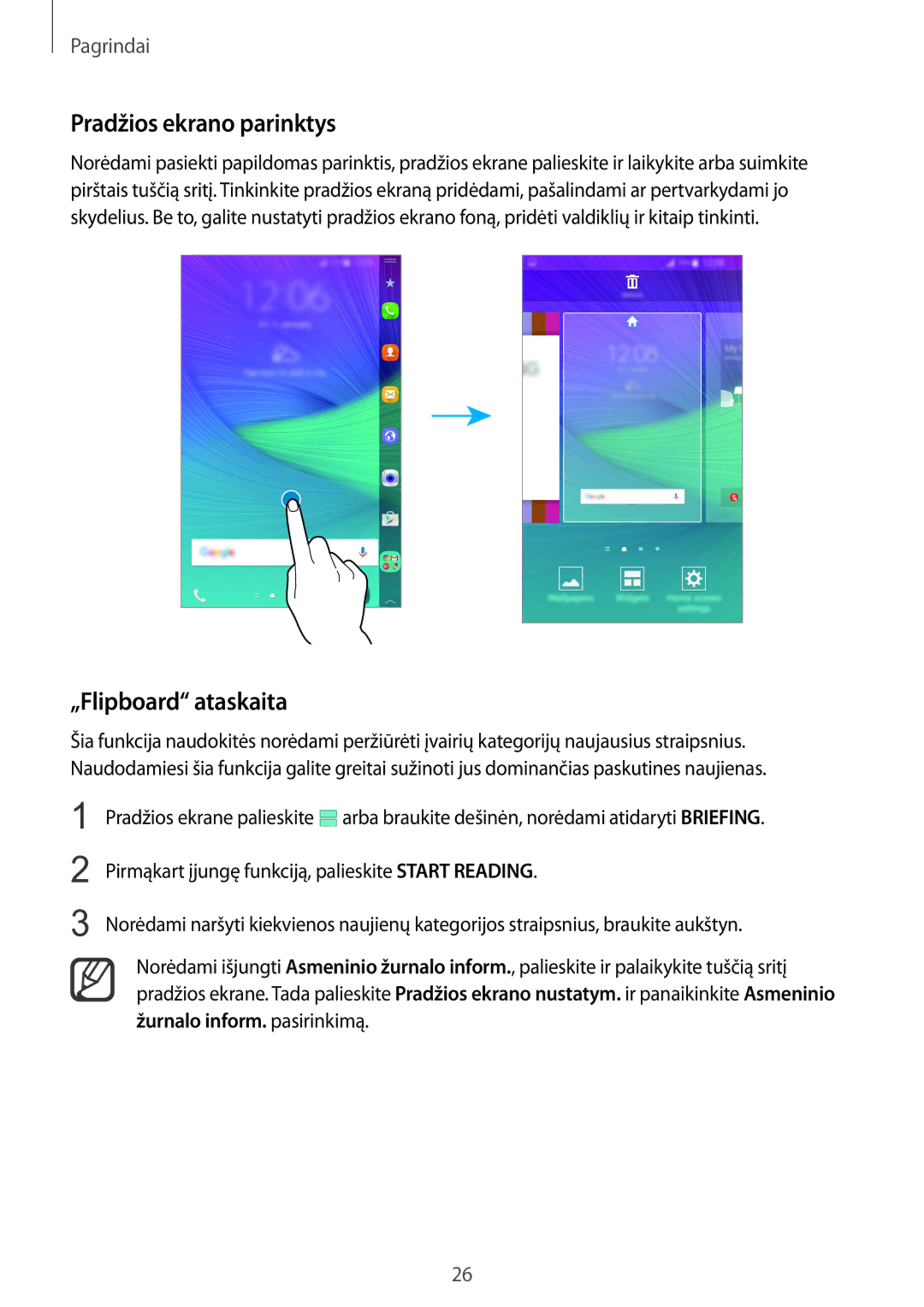 Samsung SM-N915FZKYSEB, SM-N915FZWYSEB manual Pradžios ekrano parinktys, „Flipboard ataskaita 