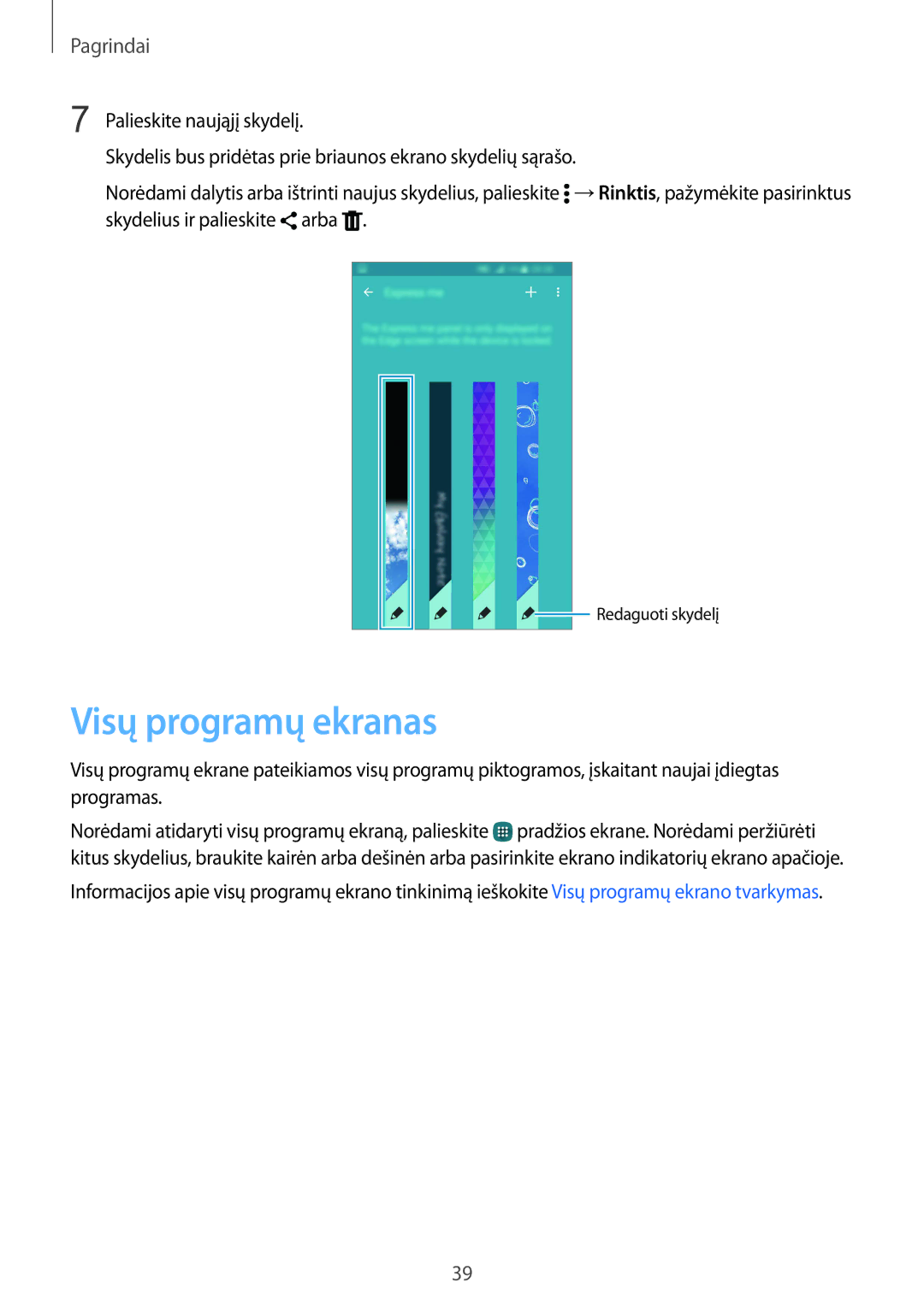 Samsung SM-N915FZWYSEB, SM-N915FZKYSEB manual Visų programų ekranas 