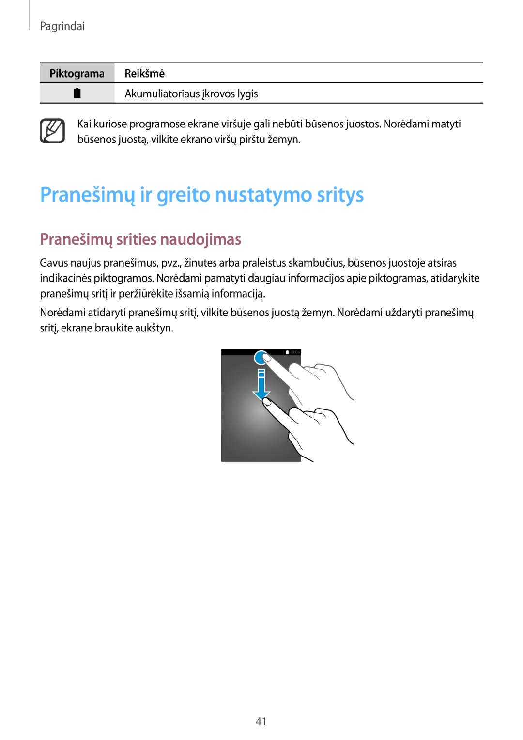 Samsung SM-N915FZWYSEB, SM-N915FZKYSEB manual Pranešimų ir greito nustatymo sritys, Pranešimų srities naudojimas 