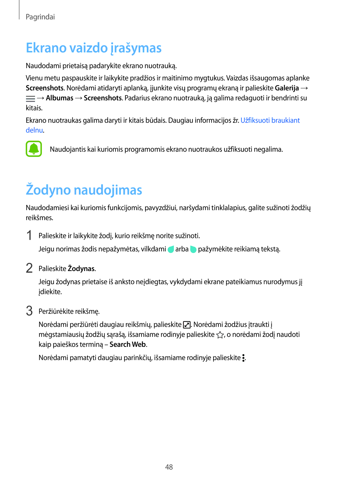 Samsung SM-N915FZKYSEB, SM-N915FZWYSEB manual Ekrano vaizdo įrašymas, Žodyno naudojimas 