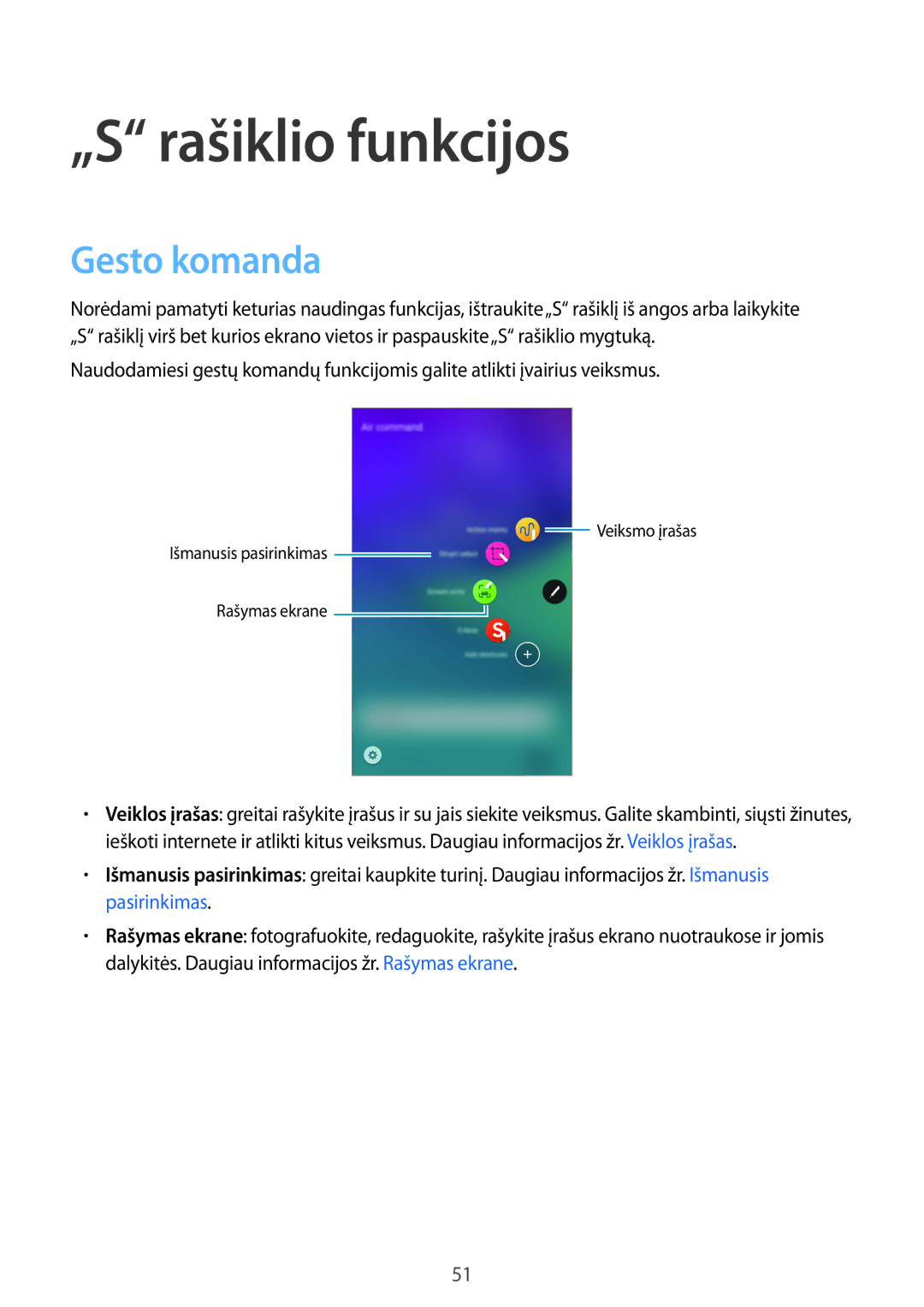 Samsung SM-N915FZWYSEB, SM-N915FZKYSEB manual „S rašiklio funkcijos, Gesto komanda 