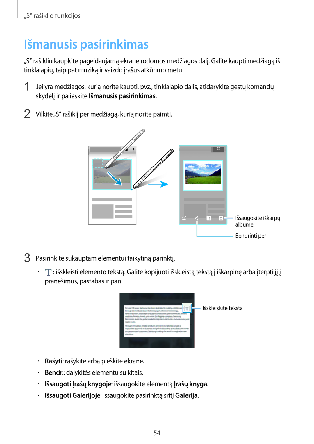 Samsung SM-N915FZKYSEB, SM-N915FZWYSEB manual Skydelį ir palieskite Išmanusis pasirinkimas 