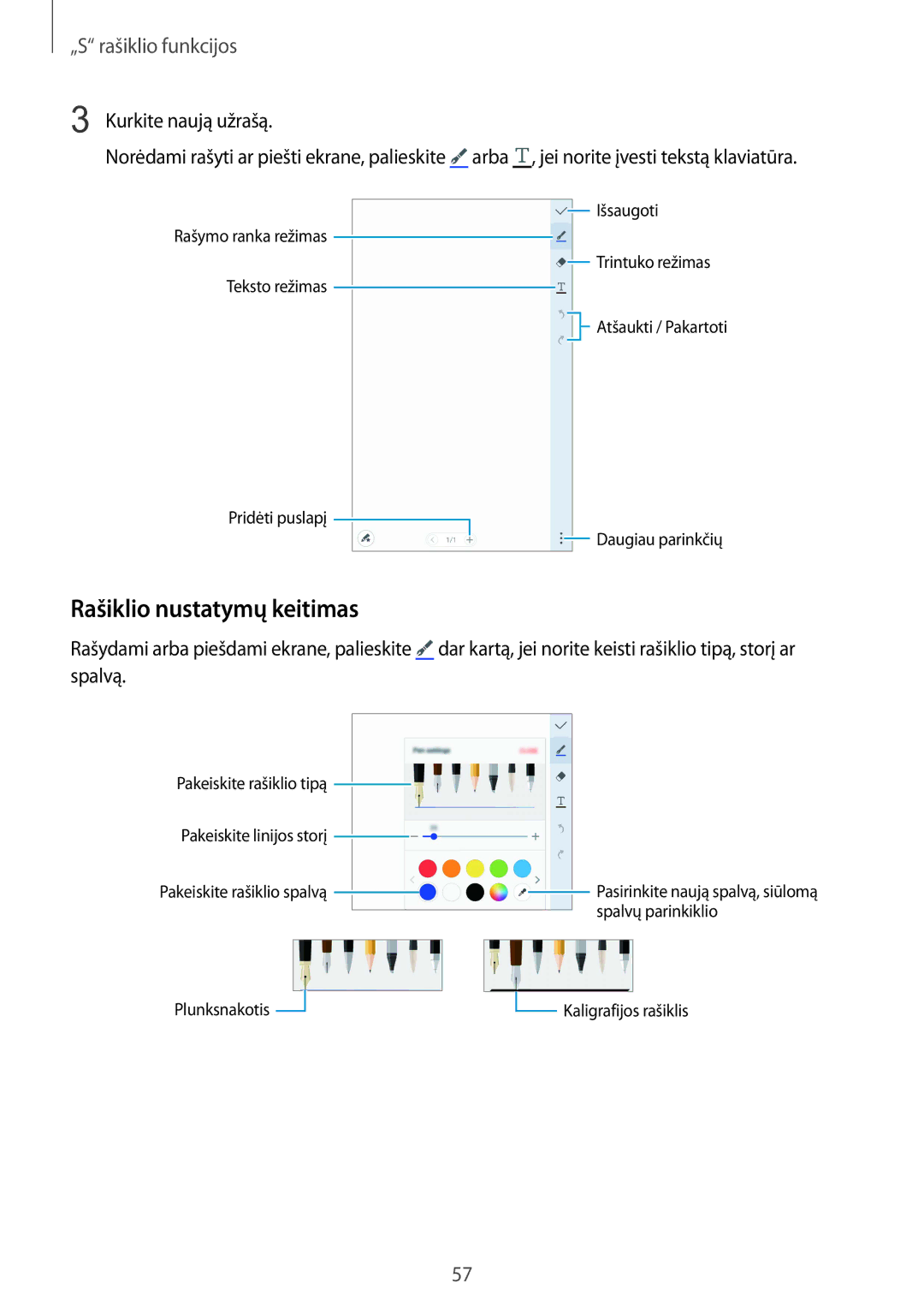 Samsung SM-N915FZWYSEB, SM-N915FZKYSEB manual Rašiklio nustatymų keitimas 