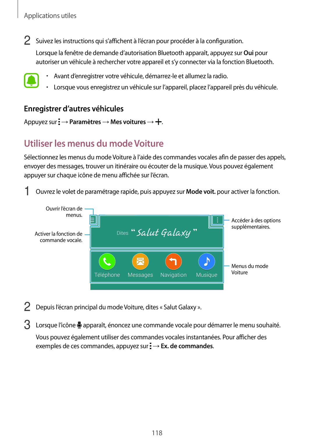 Samsung SM-N915FZKYXEF, SM-N915FZWYXEF manual Utiliser les menus du mode Voiture, Enregistrer d’autres véhicules 