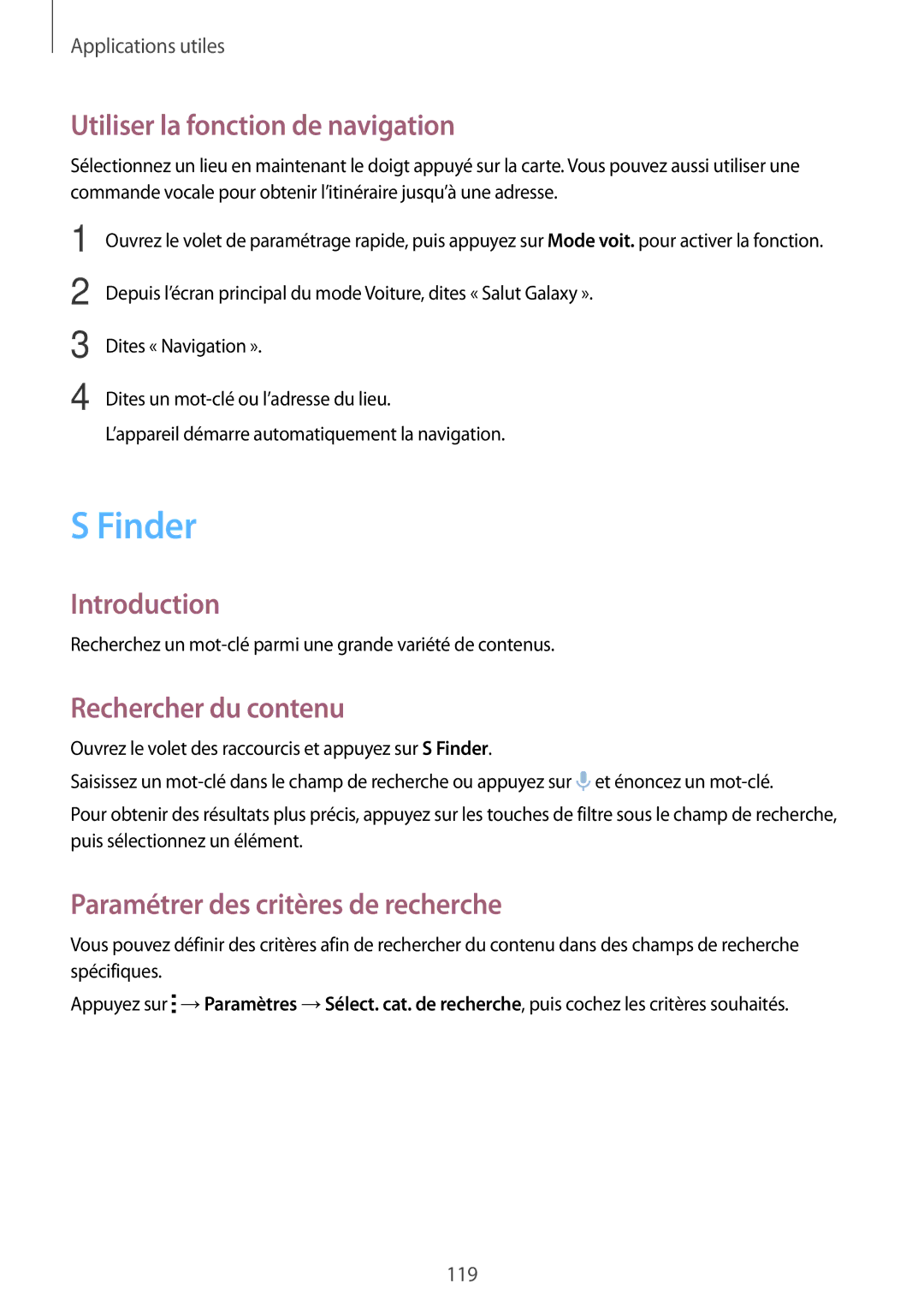 Samsung SM-N915FZWYXEF, SM-N915FZKYXEF manual Finder, Utiliser la fonction de navigation, Rechercher du contenu 
