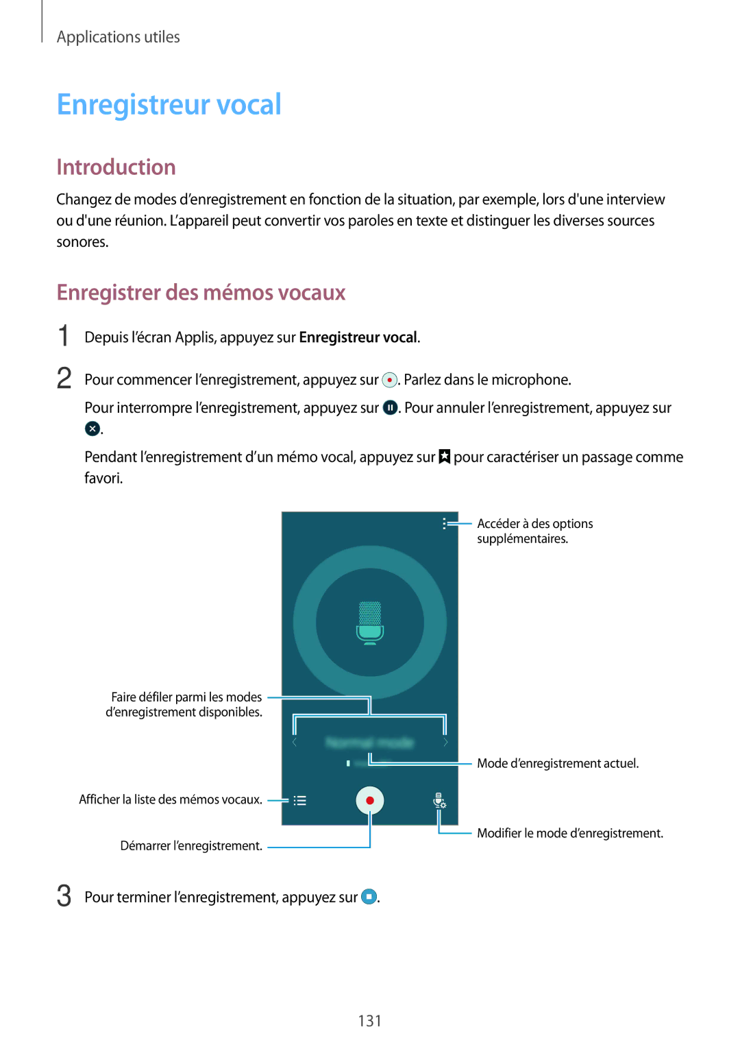 Samsung SM-N915FZWYXEF, SM-N915FZKYXEF manual Enregistreur vocal, Enregistrer des mémos vocaux 