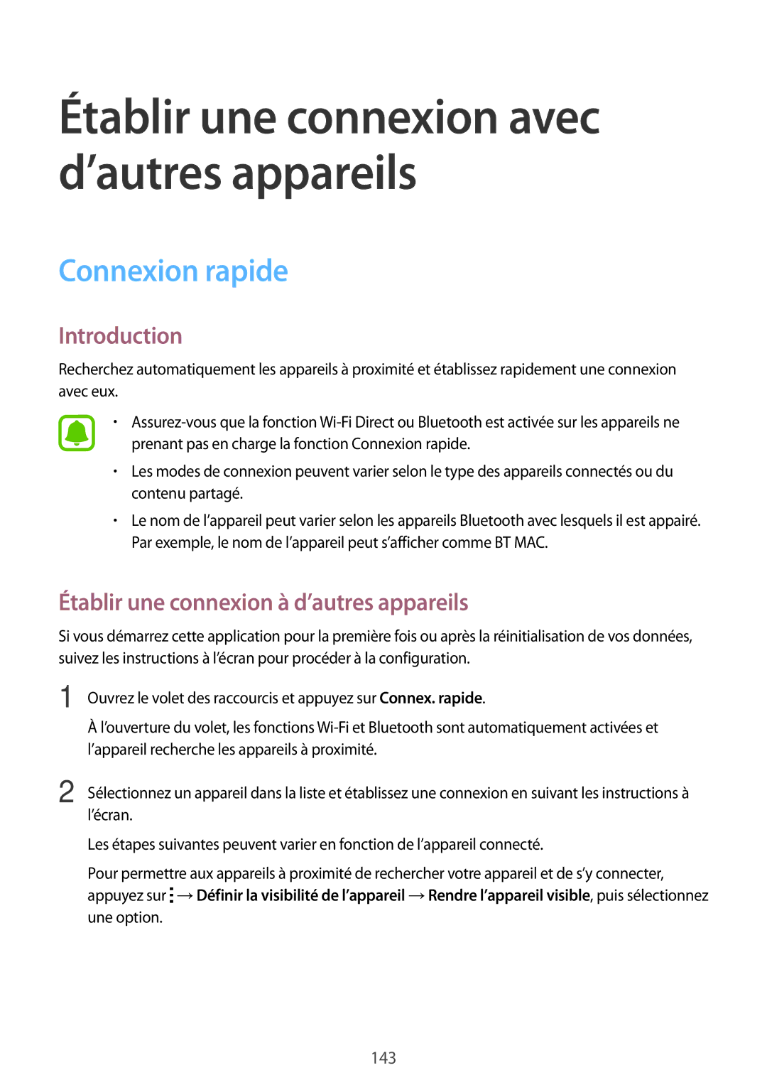 Samsung SM-N915FZWYXEF, SM-N915FZKYXEF manual Connexion rapide, Établir une connexion à d’autres appareils 