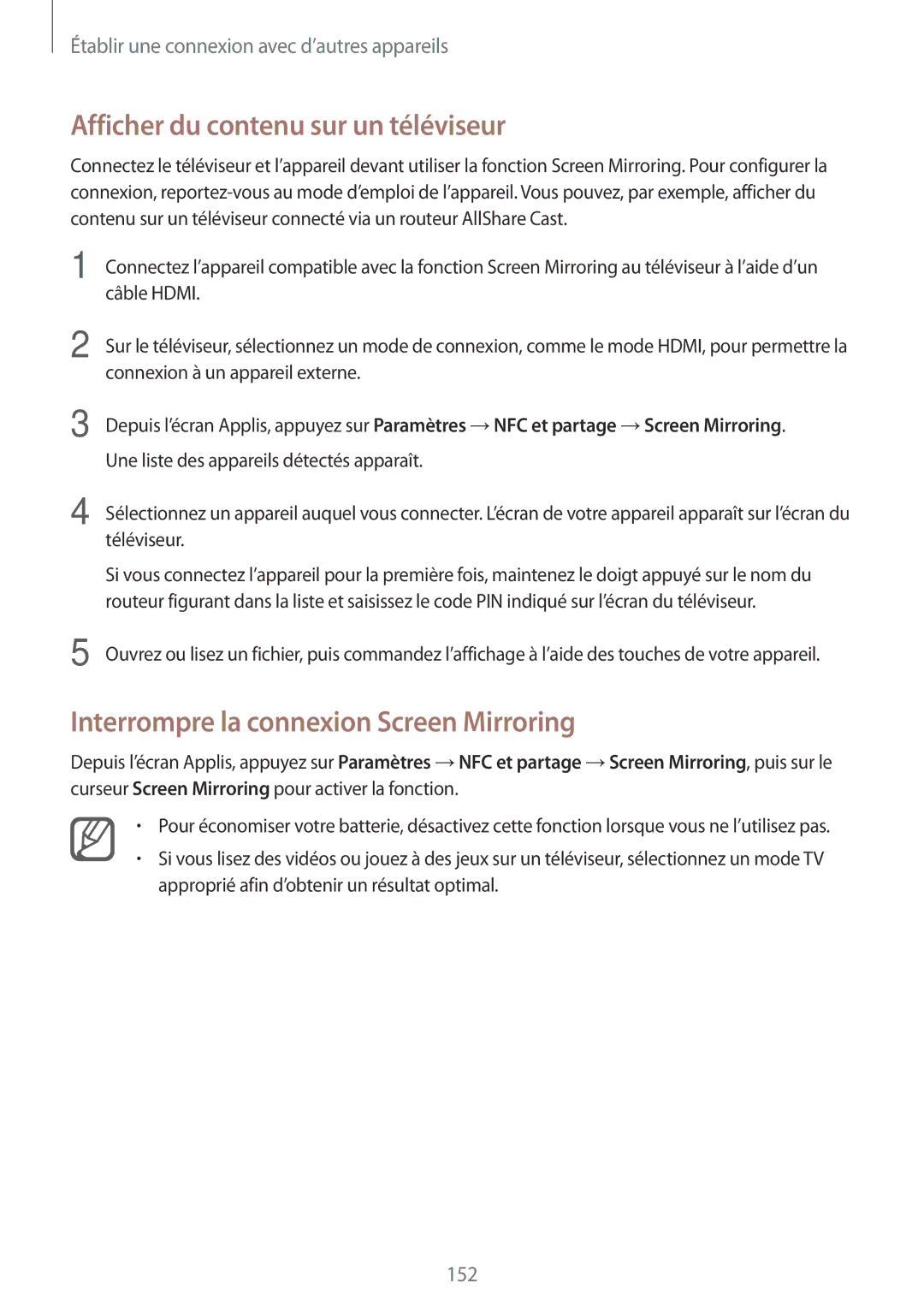 Samsung SM-N915FZKYXEF, SM-N915FZWYXEF Afficher du contenu sur un téléviseur, Interrompre la connexion Screen Mirroring 