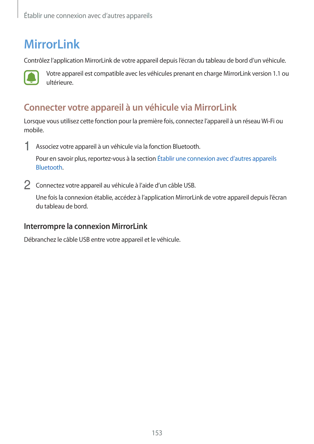 Samsung SM-N915FZWYXEF Connecter votre appareil à un véhicule via MirrorLink, Interrompre la connexion MirrorLink 