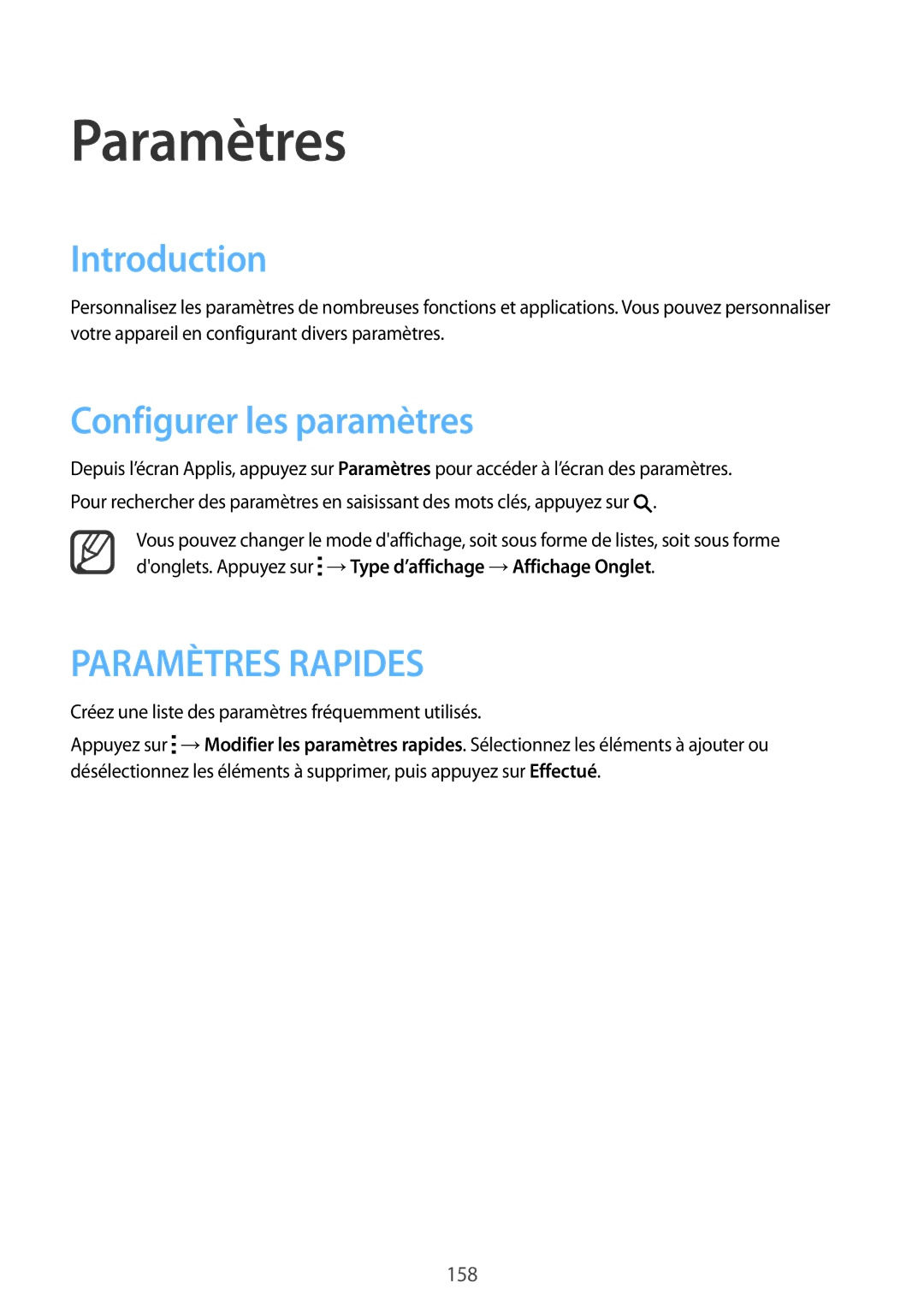 Samsung SM-N915FZKYXEF, SM-N915FZWYXEF manual Paramètres, Introduction, Configurer les paramètres 