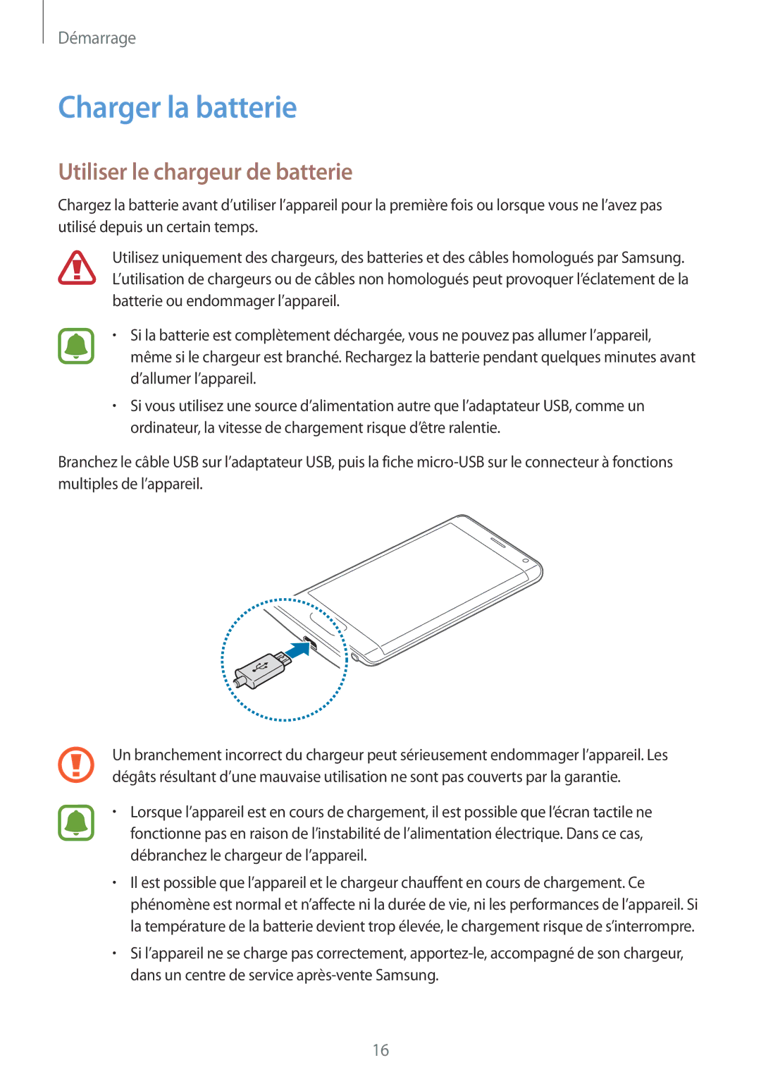 Samsung SM-N915FZKYXEF, SM-N915FZWYXEF manual Charger la batterie, Utiliser le chargeur de batterie 