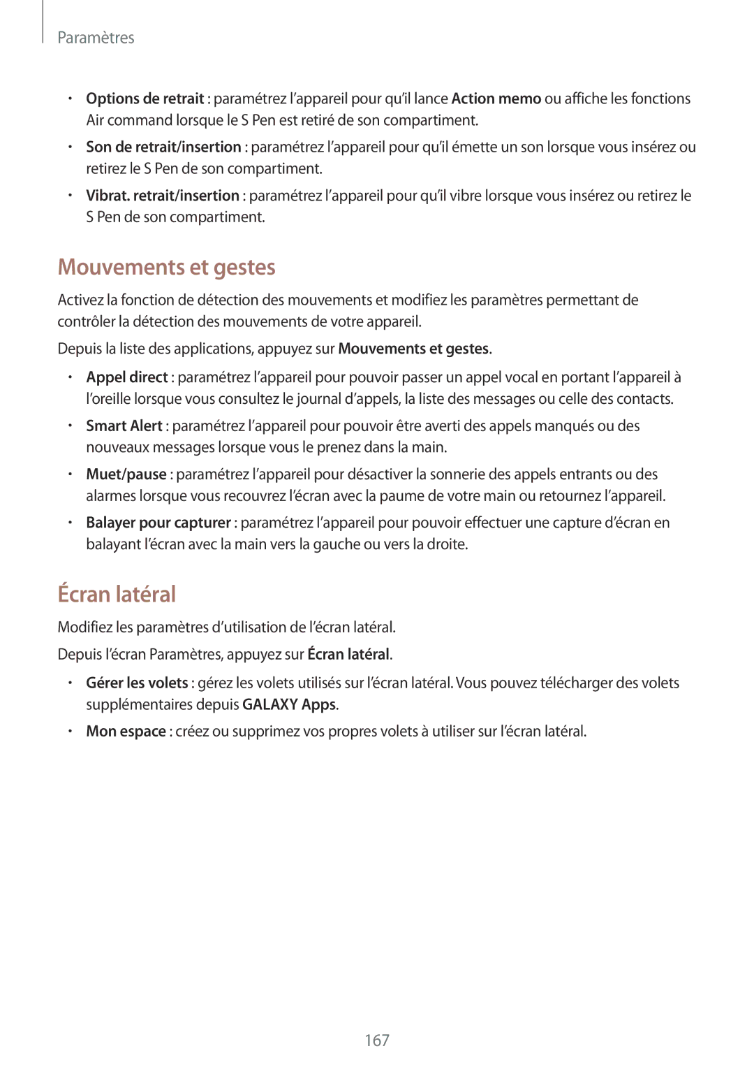 Samsung SM-N915FZWYXEF, SM-N915FZKYXEF manual Mouvements et gestes, Écran latéral 