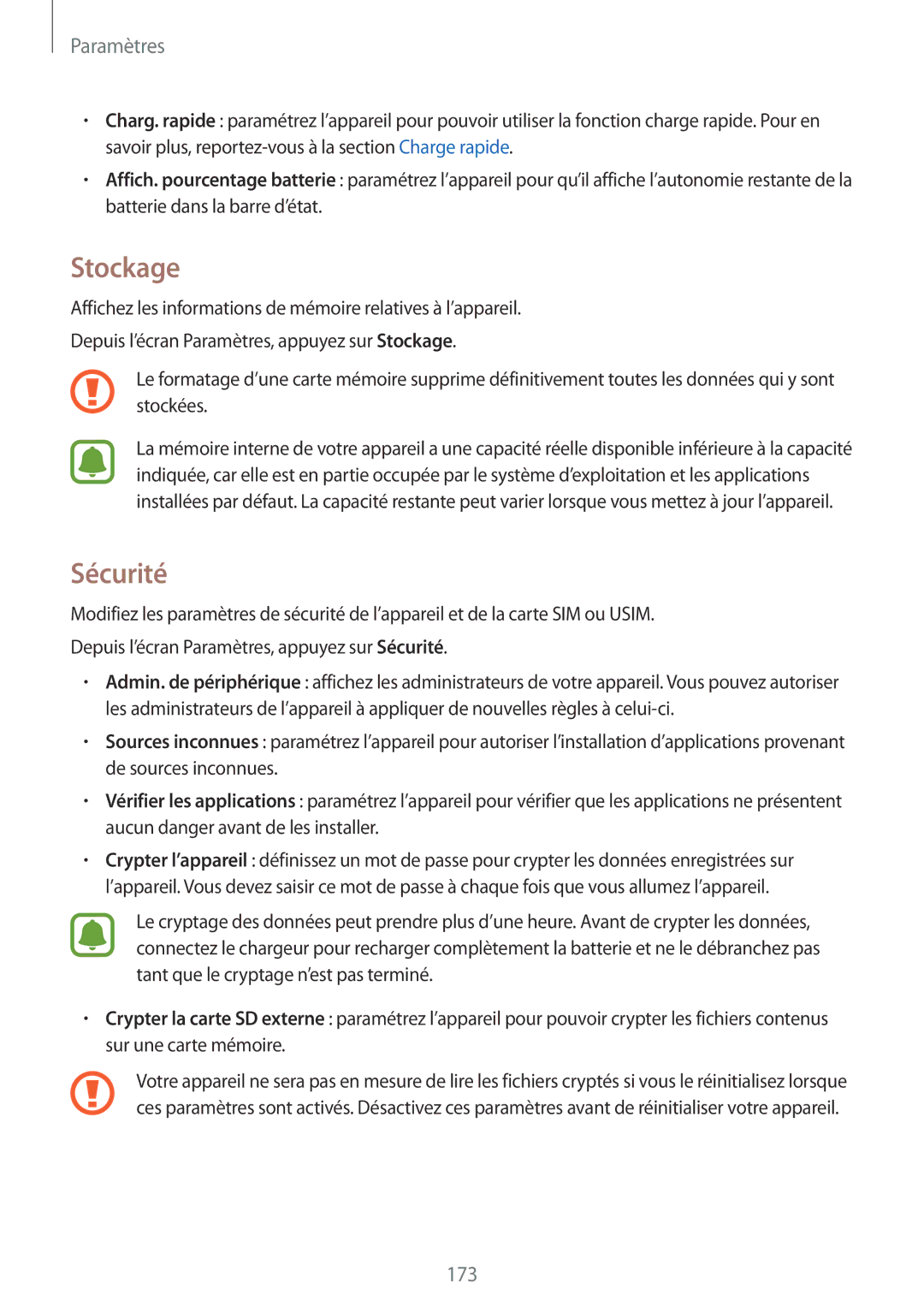 Samsung SM-N915FZWYXEF, SM-N915FZKYXEF manual Stockage, Sécurité 