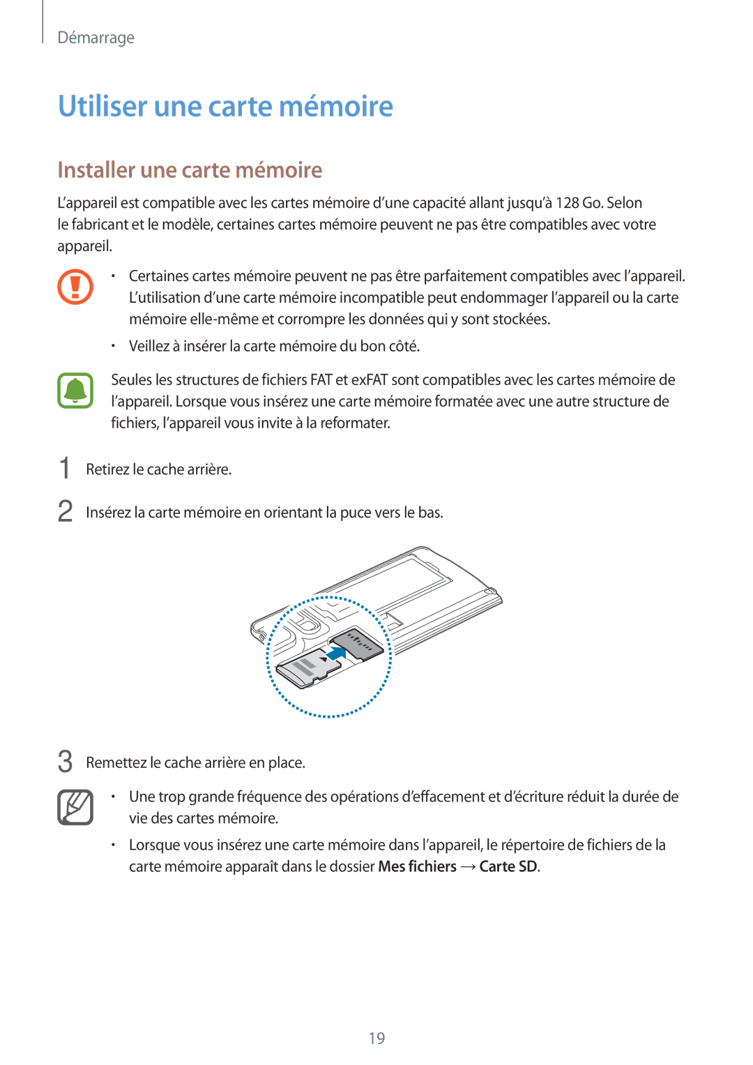 Samsung SM-N915FZWYXEF, SM-N915FZKYXEF manual Utiliser une carte mémoire, Installer une carte mémoire 