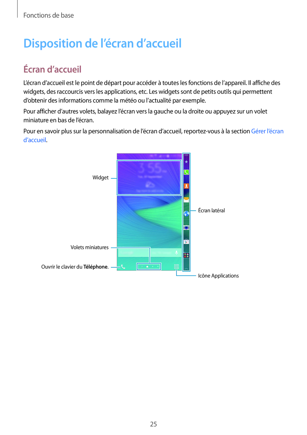 Samsung SM-N915FZWYXEF, SM-N915FZKYXEF manual Disposition de l’écran d’accueil, Écran d’accueil 