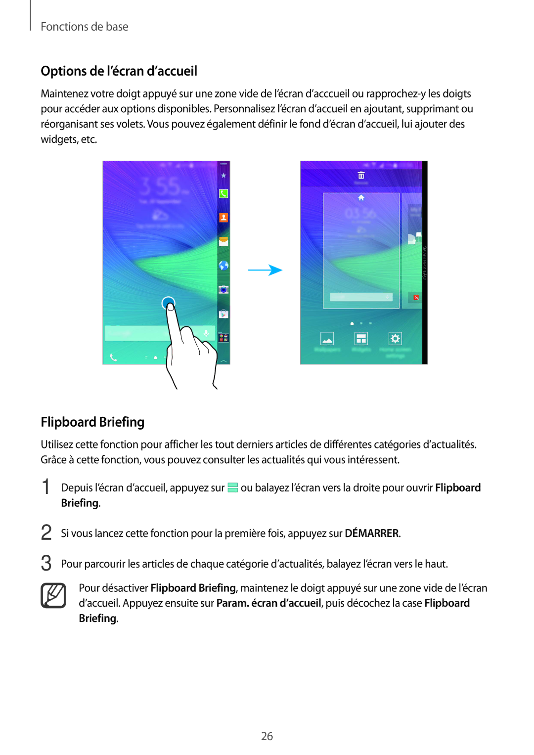 Samsung SM-N915FZKYXEF, SM-N915FZWYXEF manual Options de l’écran d’accueil, Flipboard Briefing 