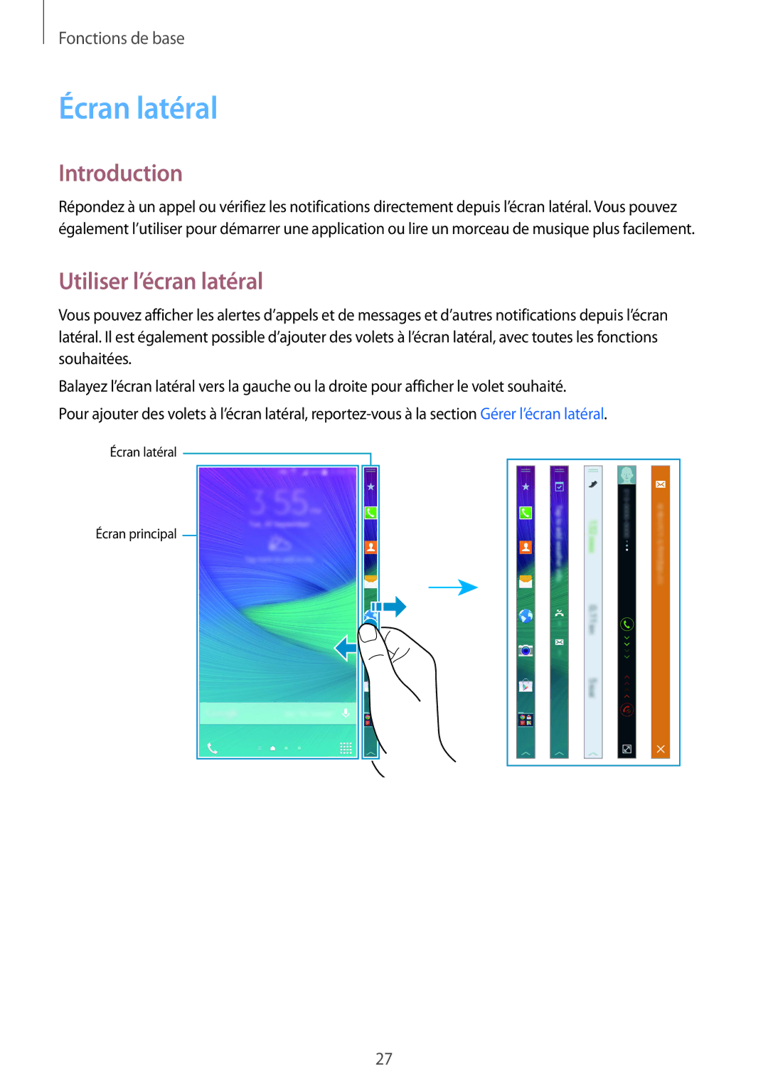 Samsung SM-N915FZWYXEF, SM-N915FZKYXEF manual Écran latéral, Introduction, Utiliser l’écran latéral 