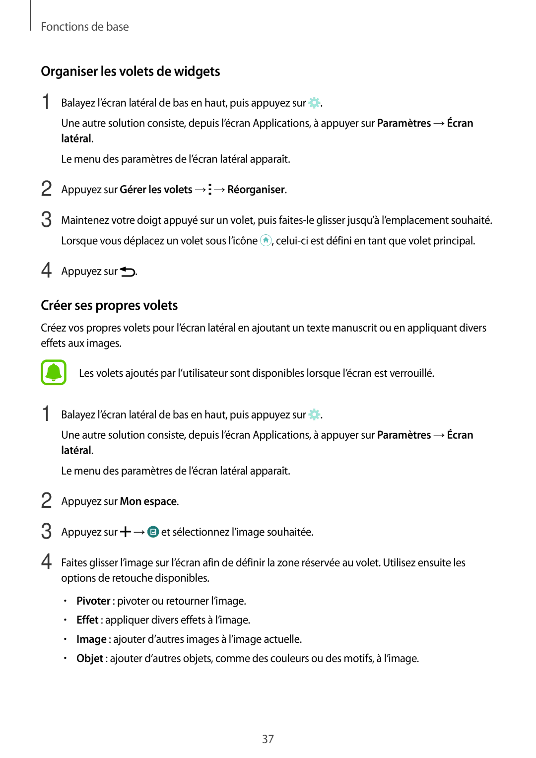 Samsung SM-N915FZWYXEF, SM-N915FZKYXEF manual Organiser les volets de widgets, Créer ses propres volets 