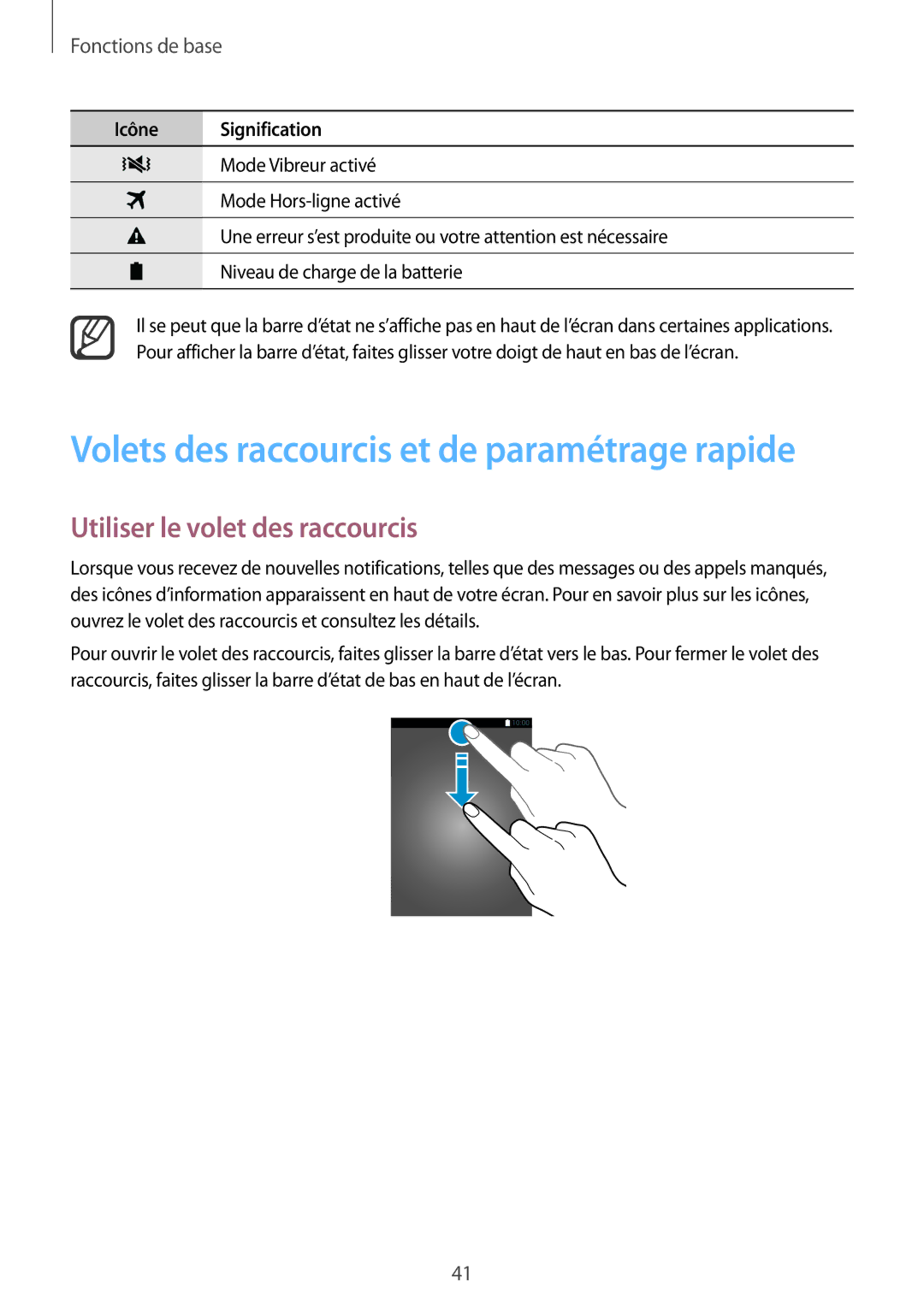 Samsung SM-N915FZWYXEF, SM-N915FZKYXEF Volets des raccourcis et de paramétrage rapide, Utiliser le volet des raccourcis 