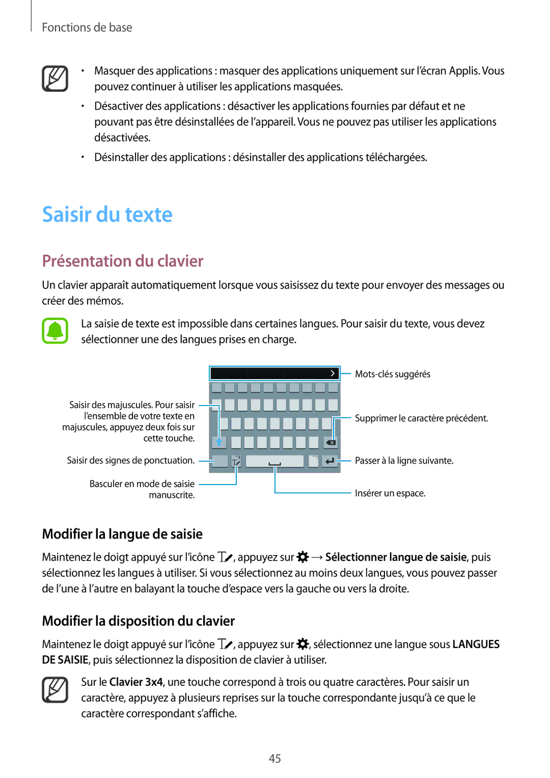 Samsung SM-N915FZWYXEF, SM-N915FZKYXEF manual Saisir du texte, Présentation du clavier, Modifier la langue de saisie 