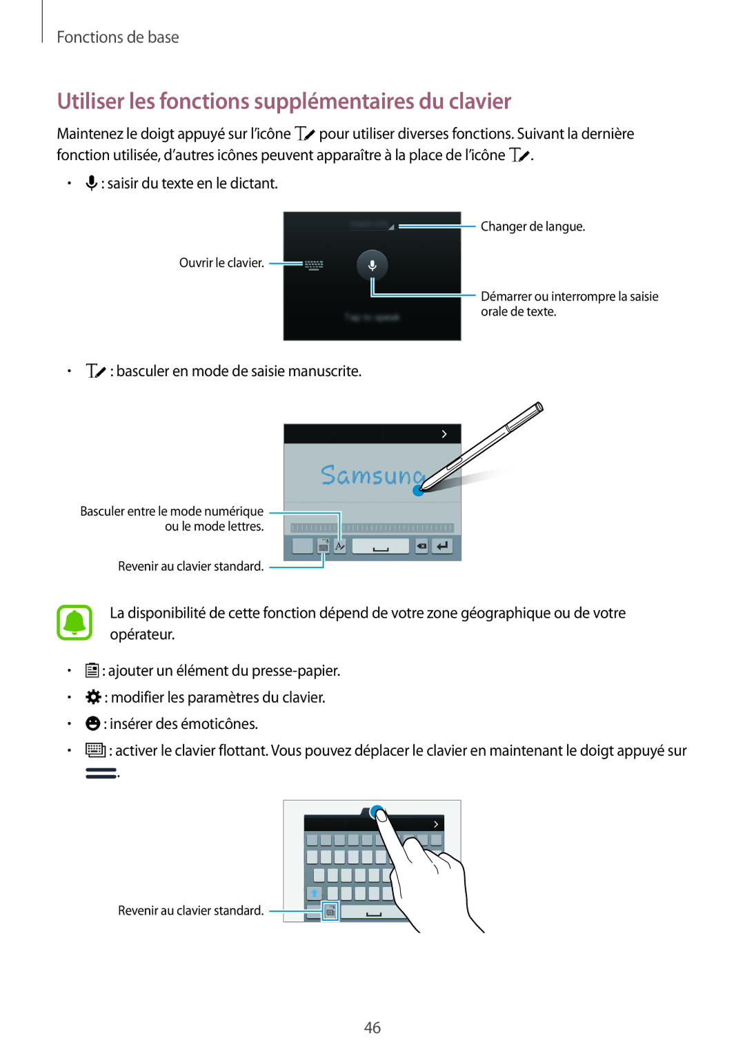 Samsung SM-N915FZKYXEF, SM-N915FZWYXEF manual Utiliser les fonctions supplémentaires du clavier 