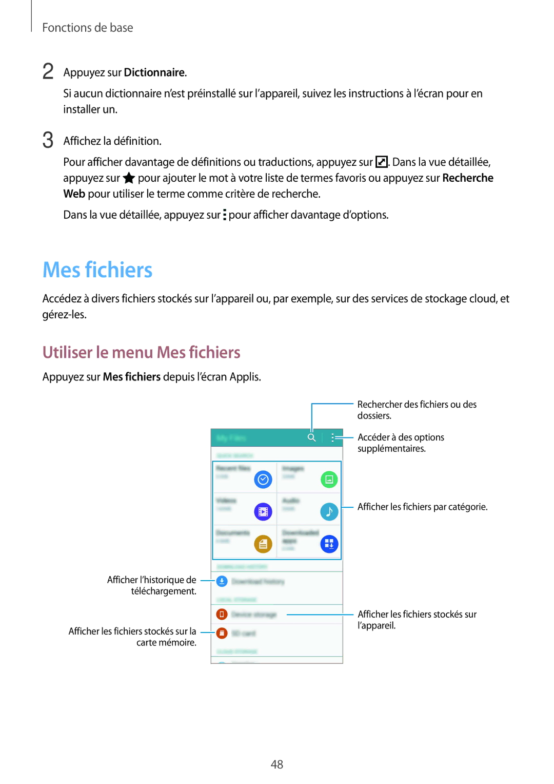 Samsung SM-N915FZKYXEF, SM-N915FZWYXEF manual Utiliser le menu Mes fichiers 