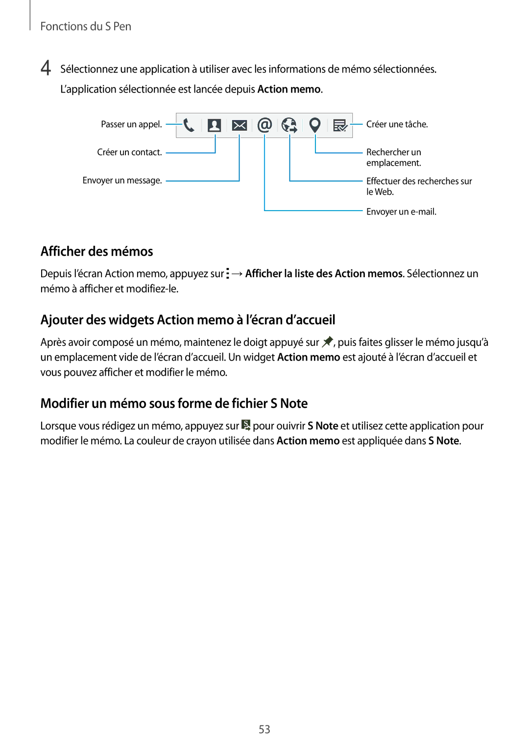 Samsung SM-N915FZWYXEF, SM-N915FZKYXEF manual Afficher des mémos, Ajouter des widgets Action memo à l’écran d’accueil 