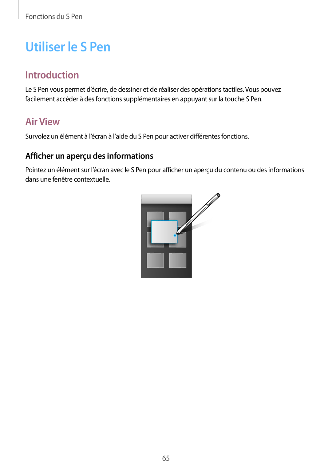 Samsung SM-N915FZWYXEF, SM-N915FZKYXEF manual Utiliser le S Pen, Air View, Afficher un aperçu des informations 