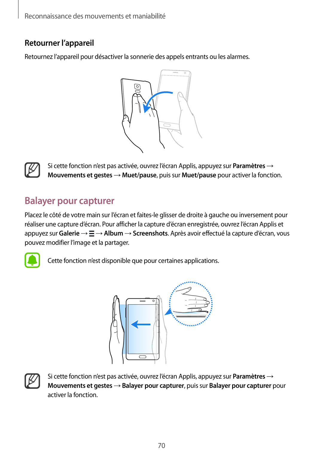 Samsung SM-N915FZKYXEF, SM-N915FZWYXEF manual Balayer pour capturer, Retourner l’appareil 