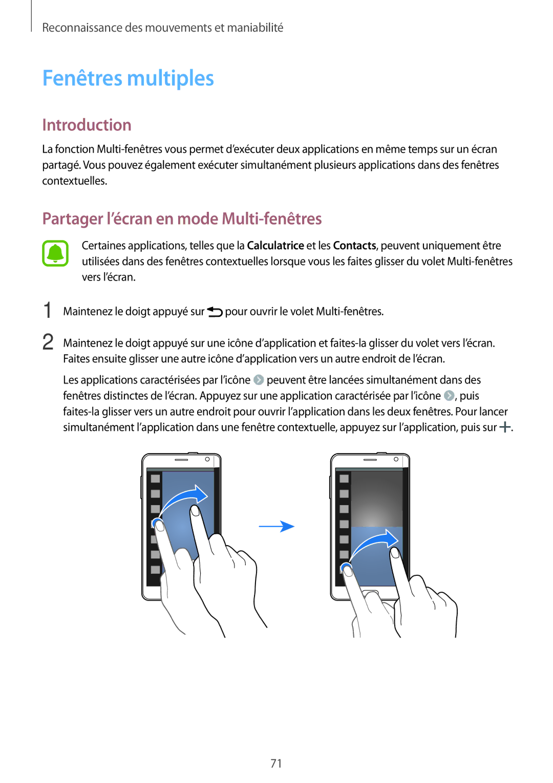 Samsung SM-N915FZWYXEF, SM-N915FZKYXEF manual Fenêtres multiples, Partager l’écran en mode Multi-fenêtres 