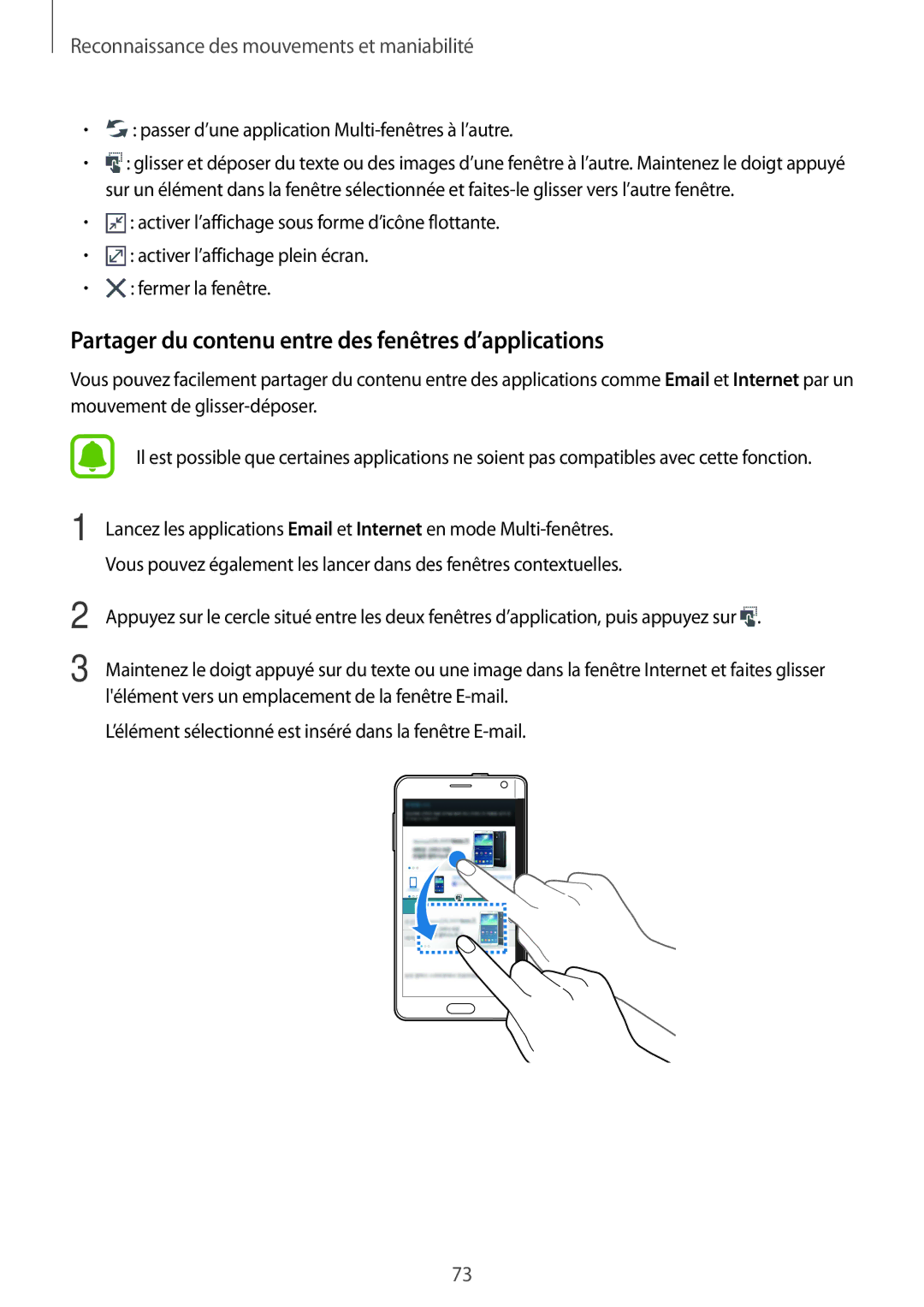 Samsung SM-N915FZWYXEF, SM-N915FZKYXEF manual Partager du contenu entre des fenêtres d’applications 