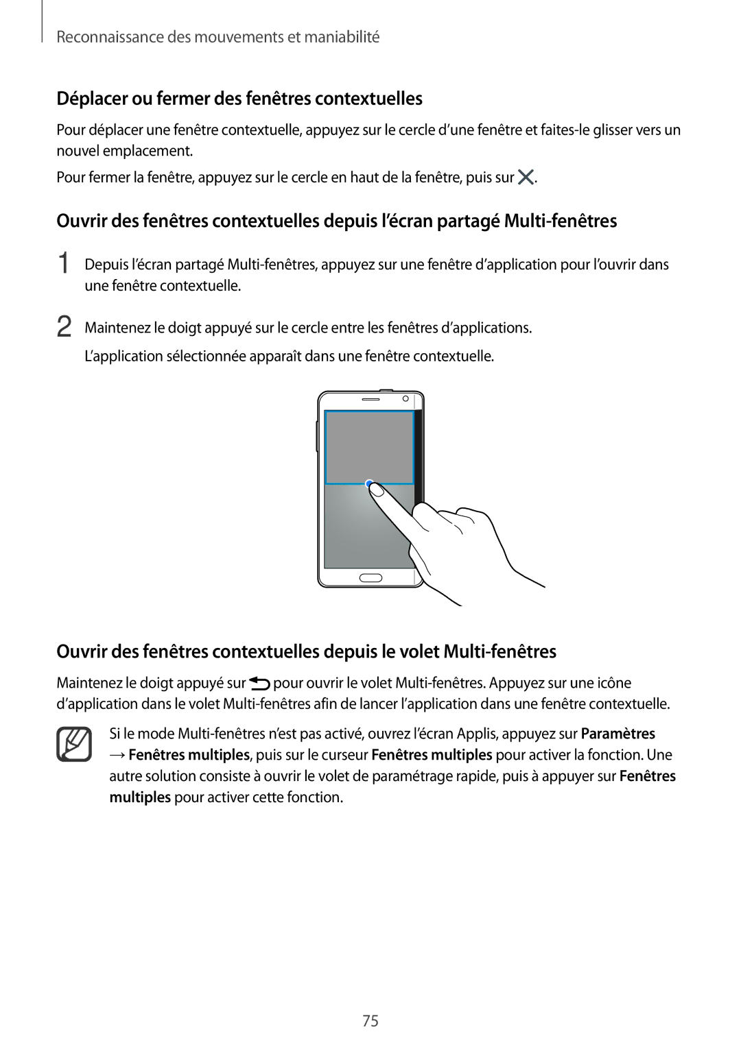 Samsung SM-N915FZWYXEF, SM-N915FZKYXEF manual Déplacer ou fermer des fenêtres contextuelles 