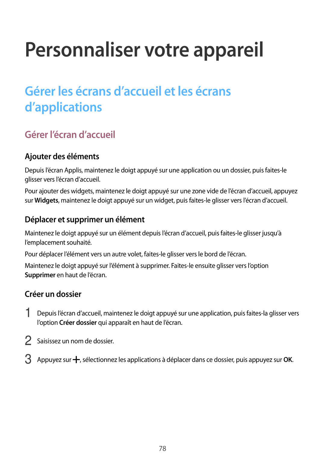 Samsung SM-N915FZKYXEF manual Personnaliser votre appareil, Gérer les écrans d’accueil et les écrans d’applications 