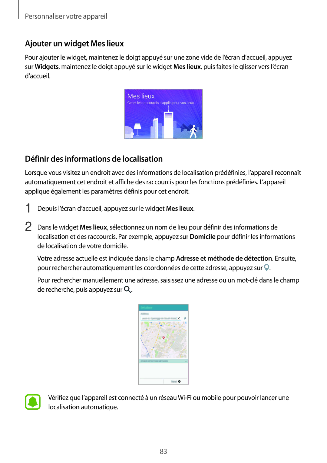 Samsung SM-N915FZWYXEF, SM-N915FZKYXEF manual Ajouter un widget Mes lieux, Définir des informations de localisation 