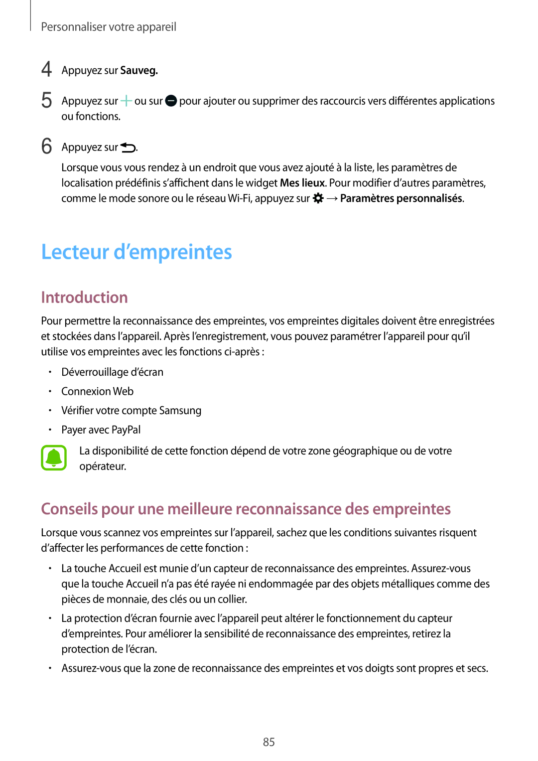 Samsung SM-N915FZWYXEF, SM-N915FZKYXEF Lecteur d’empreintes, Conseils pour une meilleure reconnaissance des empreintes 