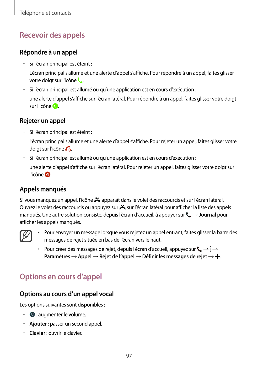 Samsung SM-N915FZWYXEF, SM-N915FZKYXEF manual Recevoir des appels, Options en cours d’appel 