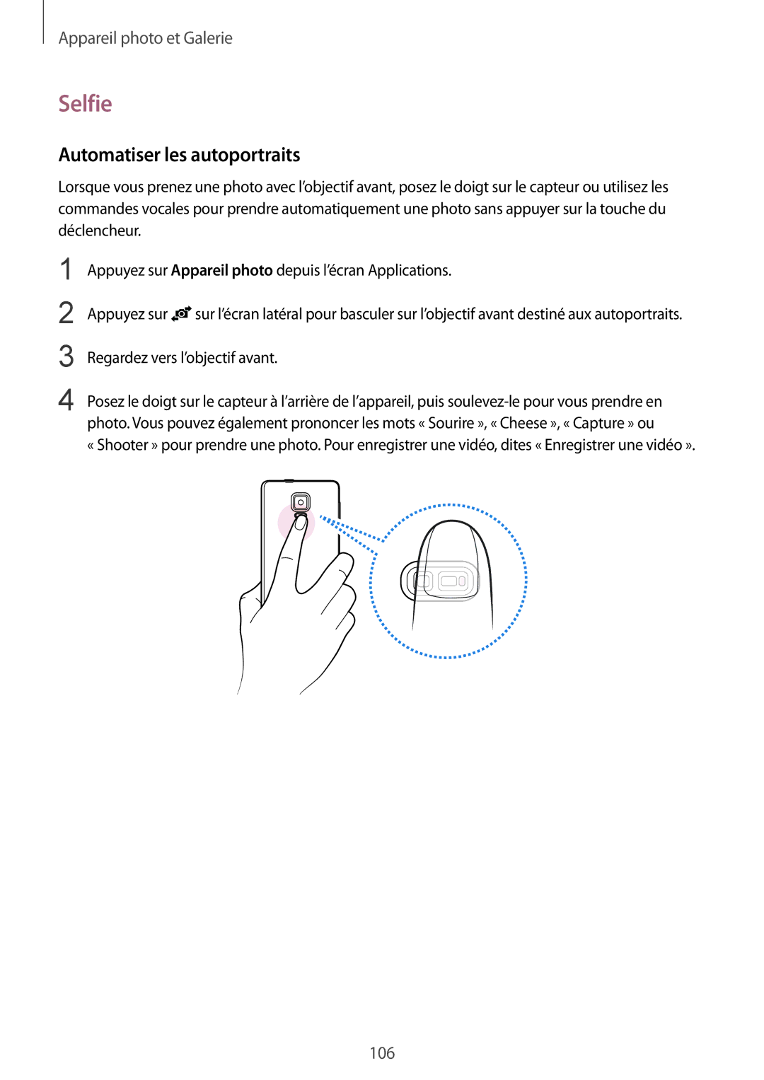 Samsung SM-N915FZKYXEF, SM-N915FZWYXEF manual Selfie, Automatiser les autoportraits 