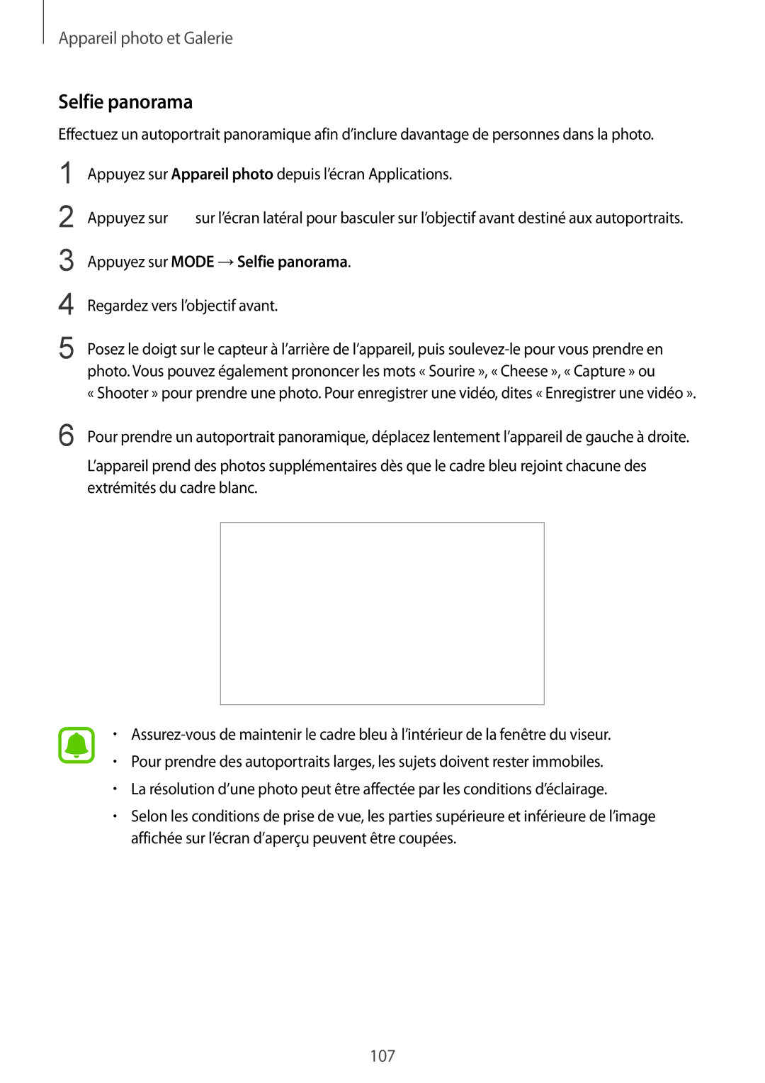 Samsung SM-N915FZWYXEF, SM-N915FZKYXEF manual Appuyez sur Mode →Selfie panorama 