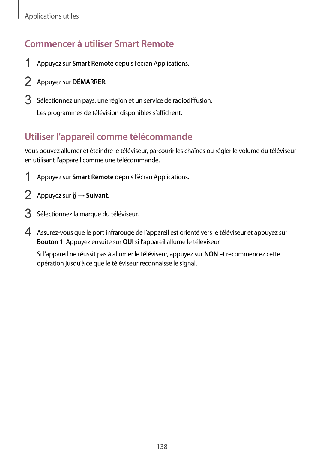 Samsung SM-N915FZKYXEF, SM-N915FZWYXEF manual Commencer à utiliser Smart Remote, Utiliser l’appareil comme télécommande 